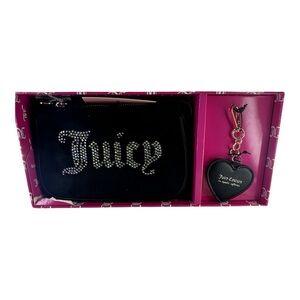 Juicy Couture Black and Silver Pouch with Heart Keychain